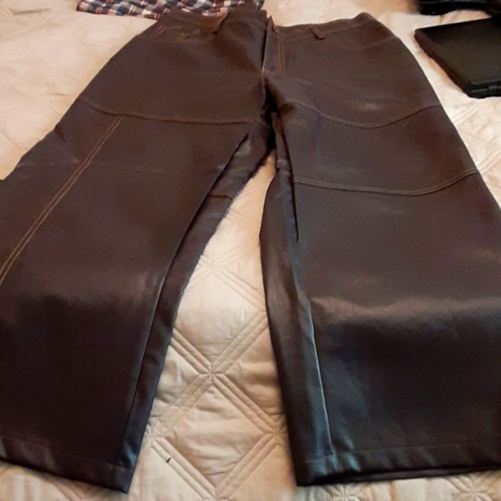 Faux Brown Leather Baggy pants SZ.30 x 30 unisex